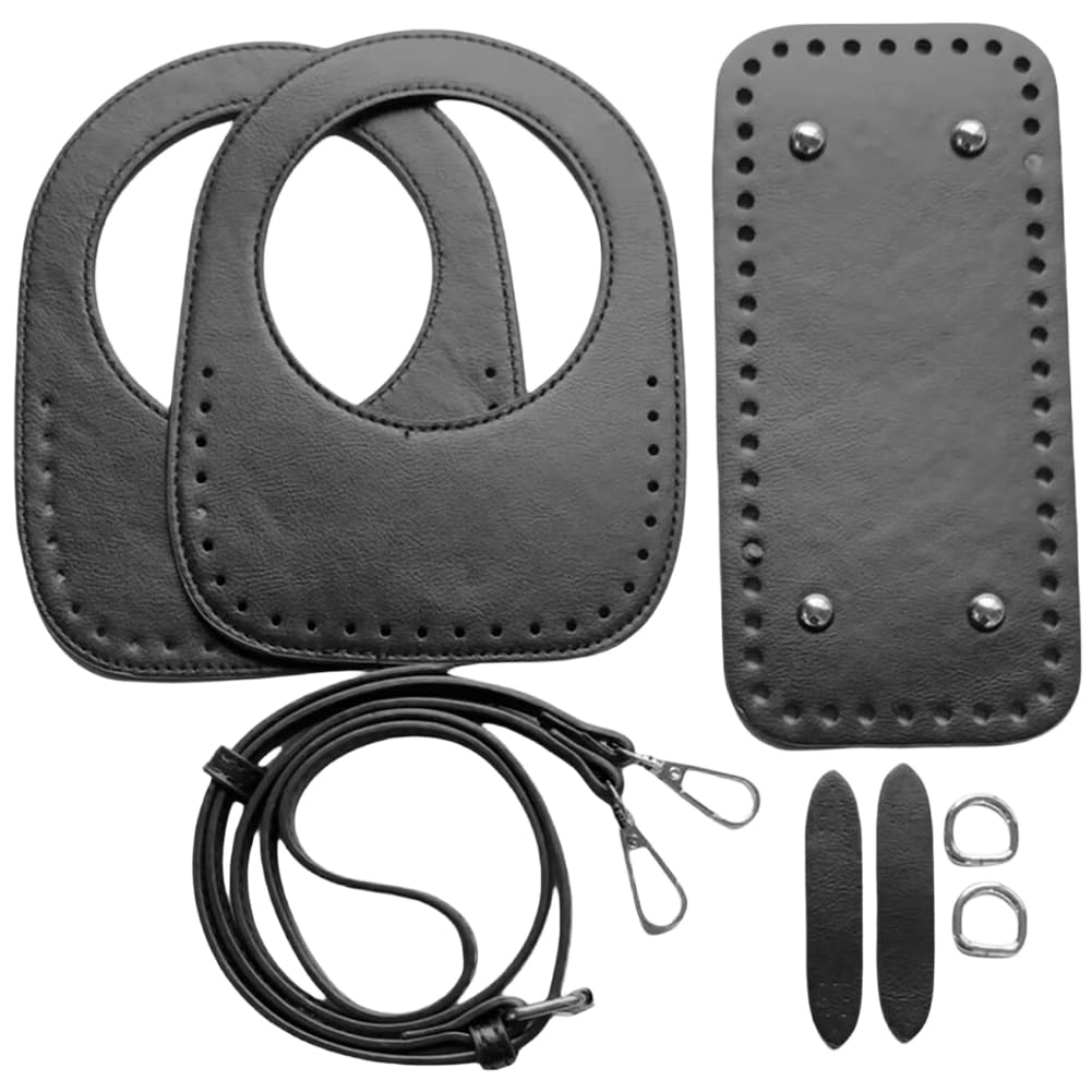 CALFOVERA PU Leather Square Bags Bottom Shaper Crochet Purse Handle Strap with Crossbody Bag Straps Leather Handbag Knitting Set for DIY Shoulder Tote Backpack Making Repairing(Black)