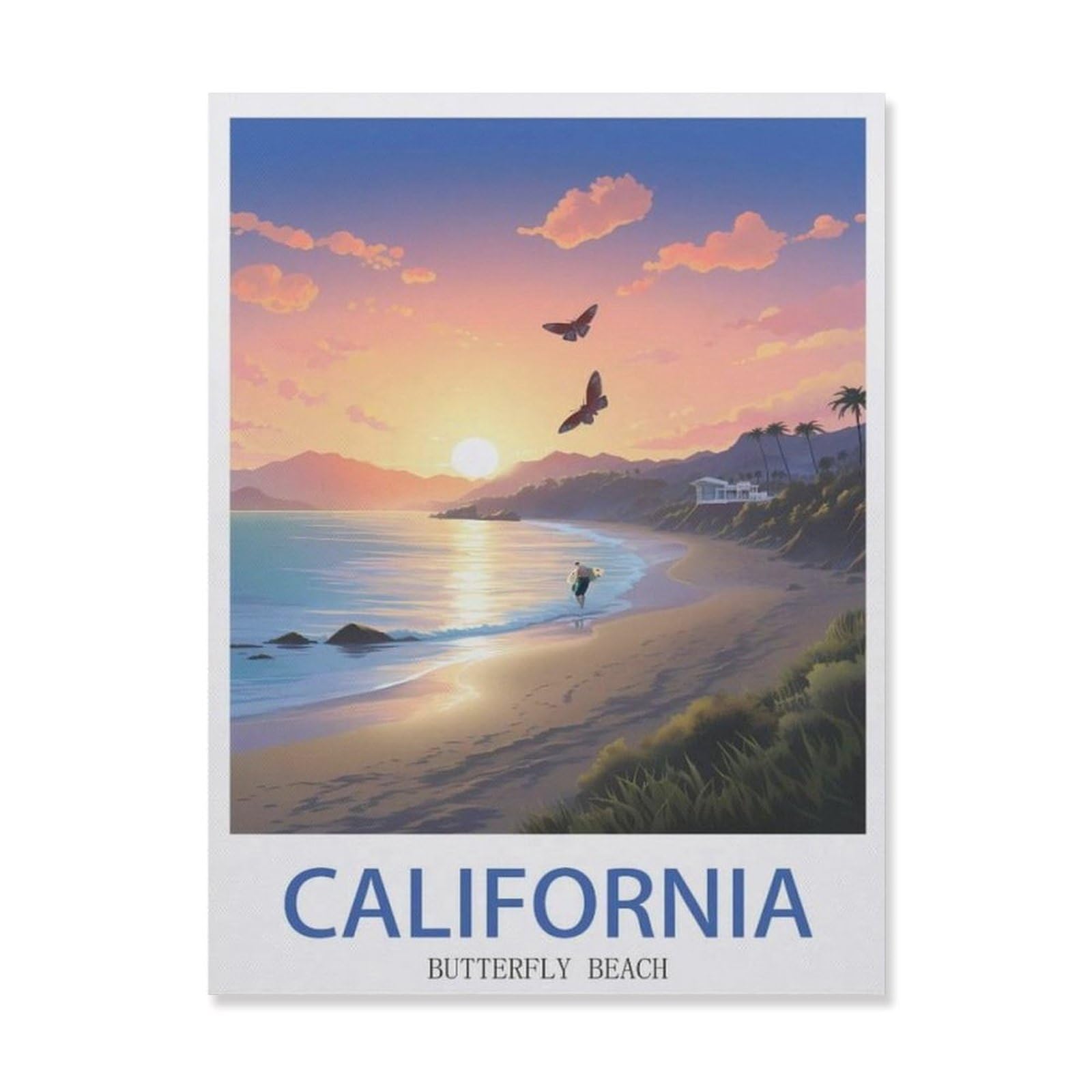 Metal Tin Sign，Butterfly Beach California，Tin Sign Vintage Bar Kitchen Garage Cave Home Wall Funny Decor Retro Tin Sign(15x30cm）6x12 inch-EF16