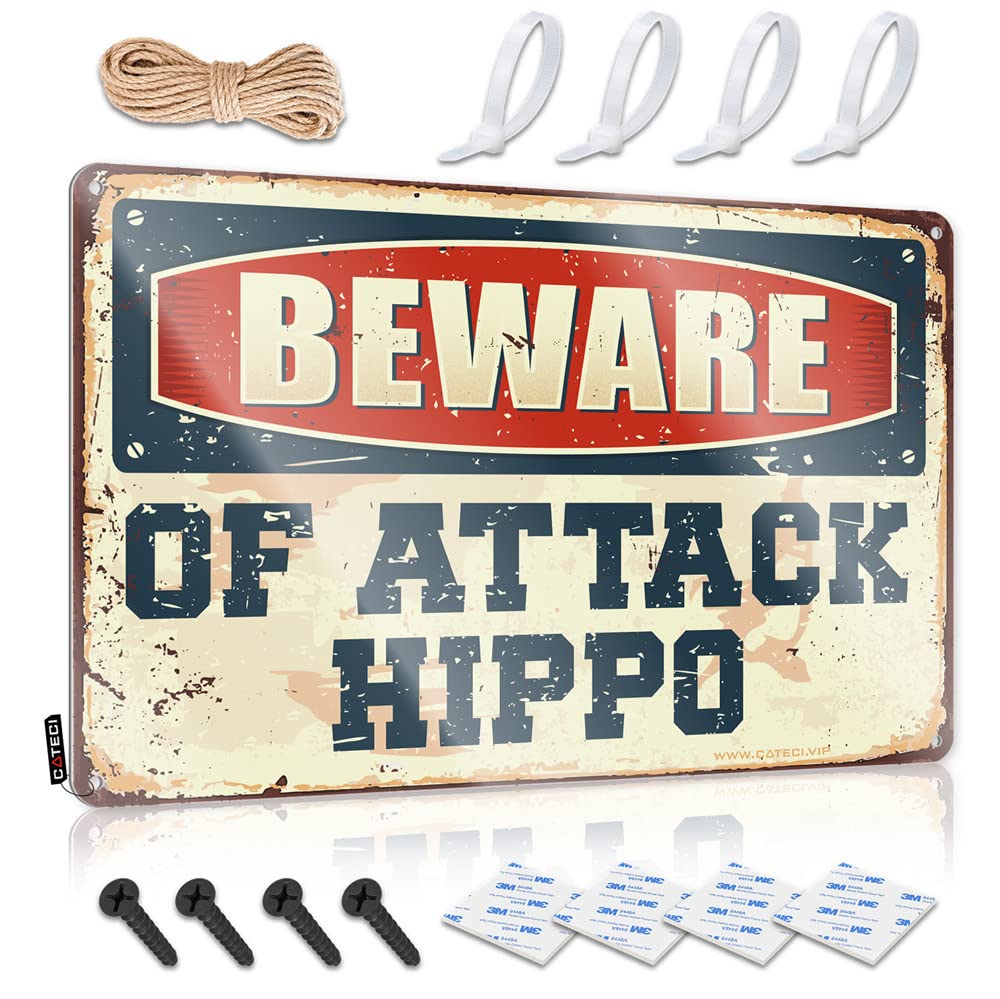 Bar Tin Signs Vintage Beware Of Attack Hippo Sign Bar Tin Signs Vintage Funny Sarcastic Signs(30X40CM)