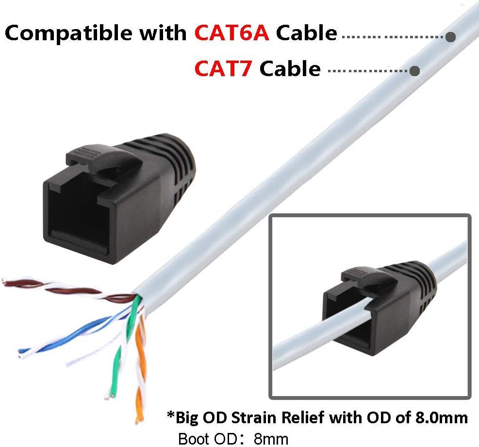 VCE 30-Pack Cat6A/Cat7 RJ45 Shielded Modular Plugs Bundle with 30-Pack Cat6A/Cat7 Ethernet RJ45 Connector Boots Black