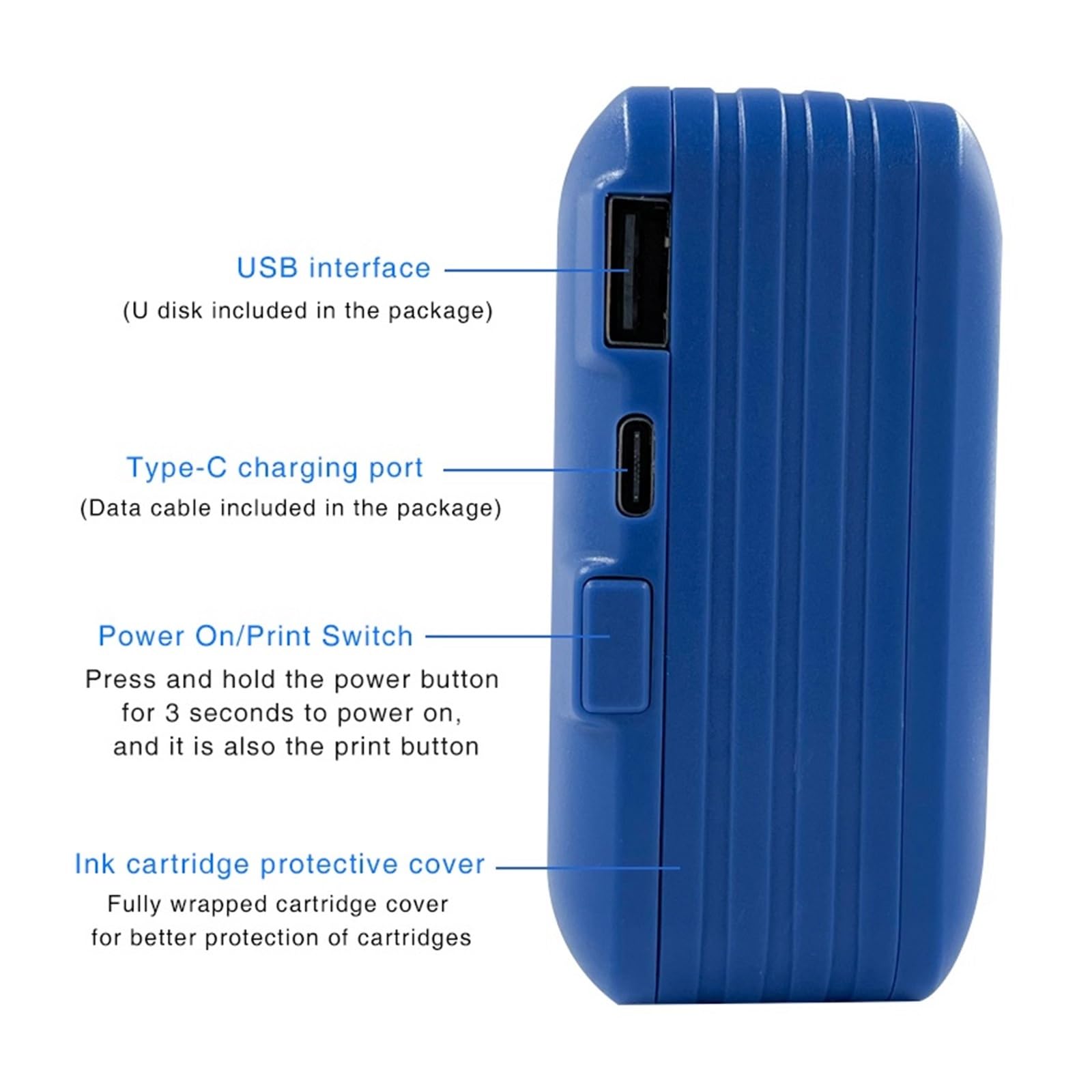 Stampante Palmare Portatile, 25 lingue Numero Logo Etichetta Scatola di plastica Stampante a getto d'inchiostro termica portatile a getto manuale ,per Logo/Immagine/Numeri/Codice QR(Black ink cartridg