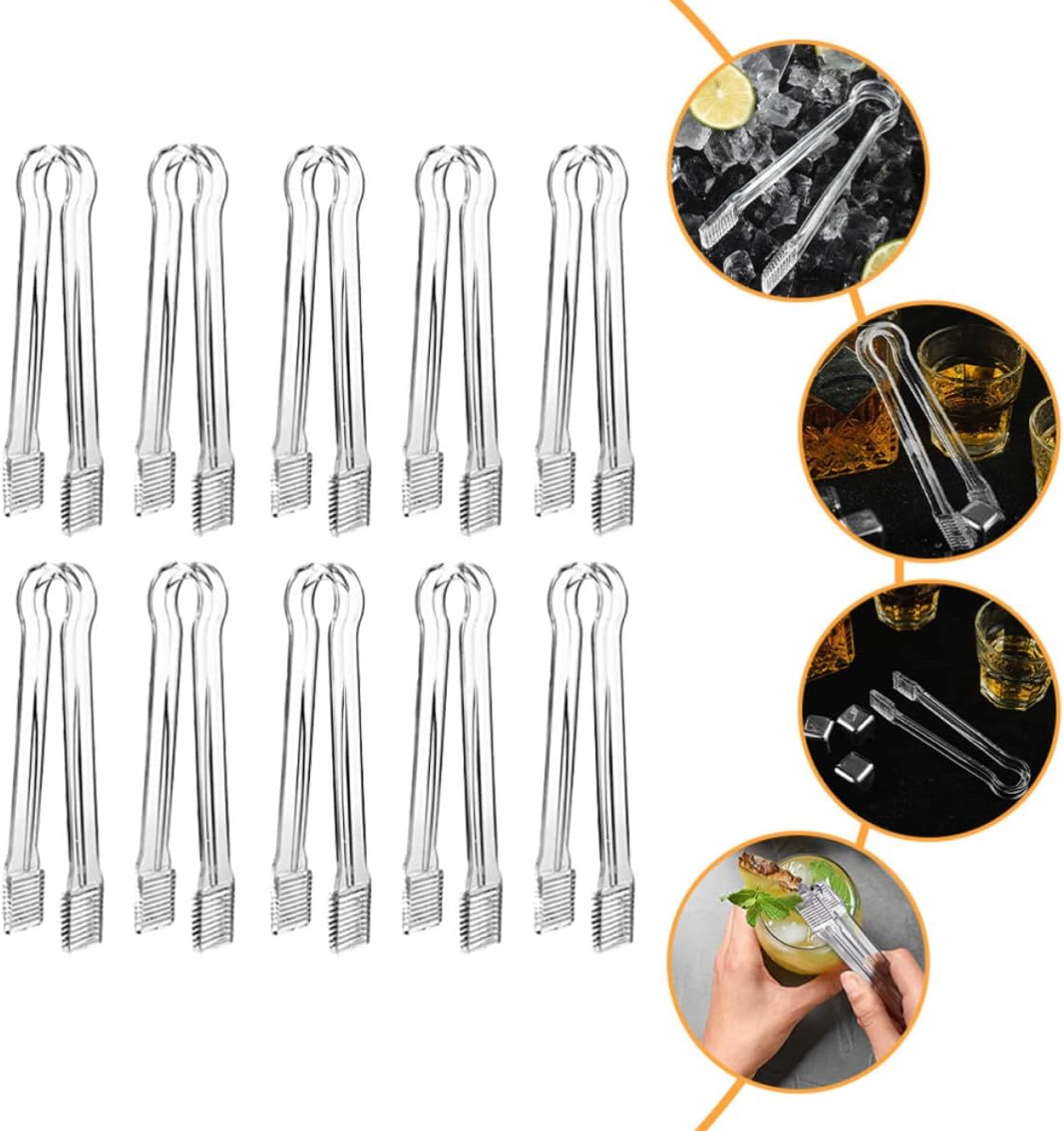 Acrylic Ice Cube Tongs and Smooth Polished Edges 10pcs with Anti-slip Design Small Food Clips for Jelly and Slices, for Daily Use and Family Gatherings