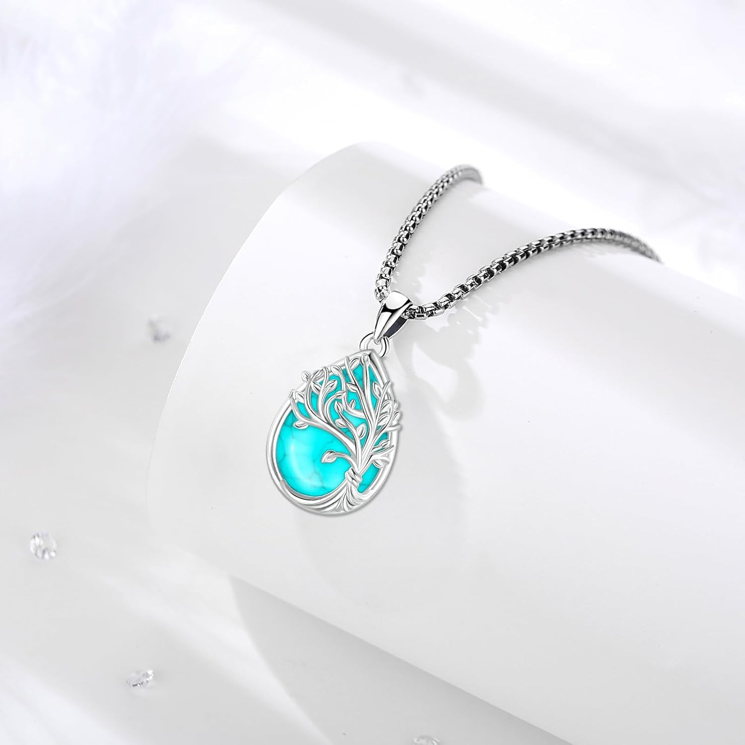 Sterling Silver Tree of Life Necklace for Women Oval Family Tree Necklace Abalone Shell Moonstone Pendant Mother Day Necklace for Mom Tree of Life Jewelry - Image 3