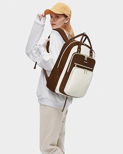 Miniatura 8 de LOVEVOOK Mochila para laptop para mujer, mochila de trabajo de moda con puerto USB, mochilas impermeables para el trabajo., Marrón -beige, Moda