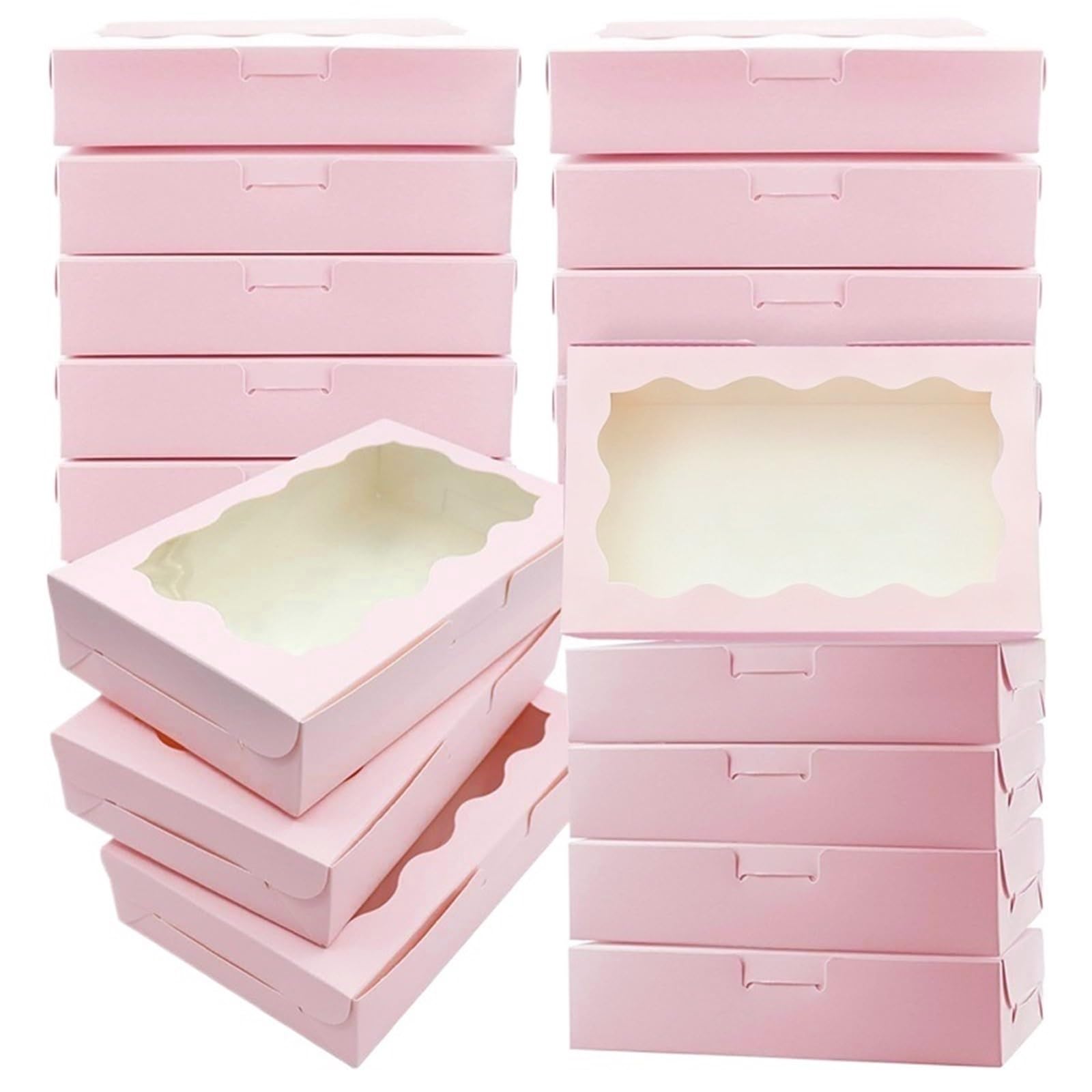 XPJYUA Bakery Boxes with Clear Window 20pcs Box With Transparent Window, Suitable For Dessert, Cake, Candy(Pink)
