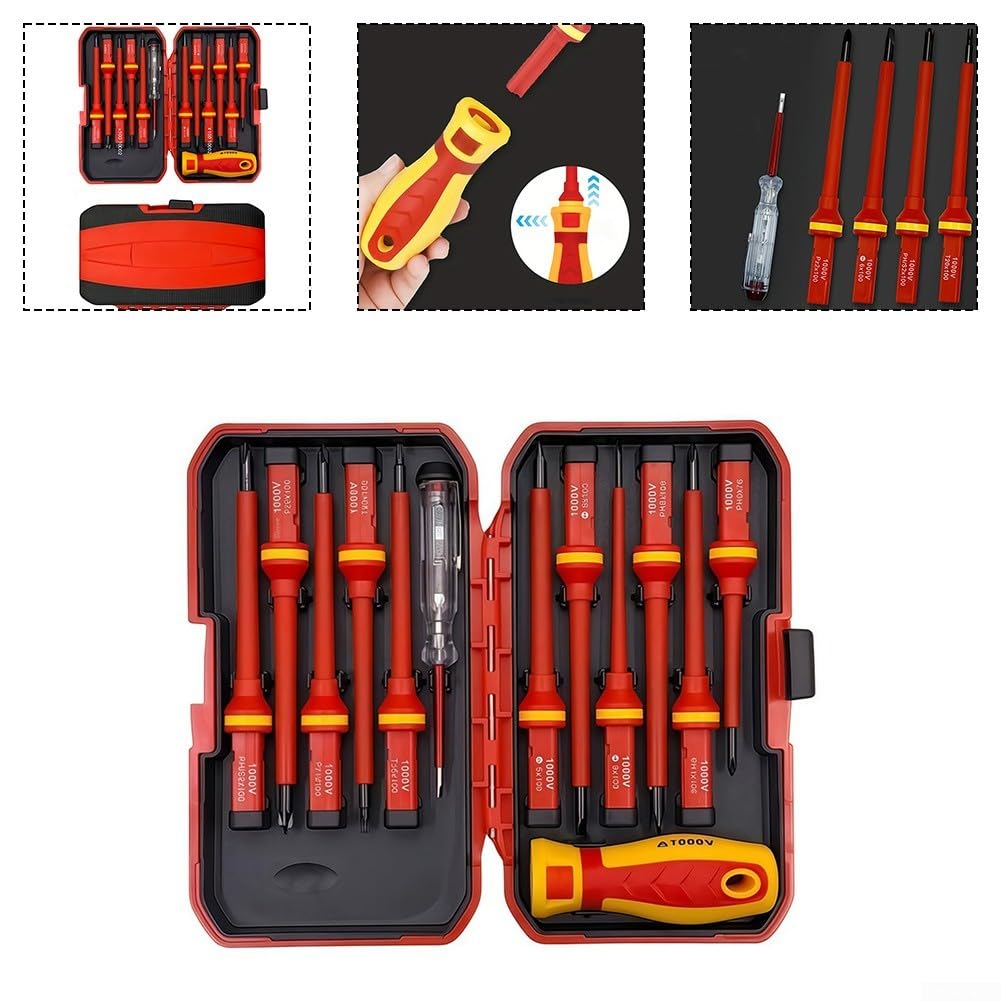 Ensemble de tournevis isolés 1000 V, kit d'outils d'électricien certifié VDE pour travaux électriques, 33 cm avec embouts magnétiques et poignée remplaçable