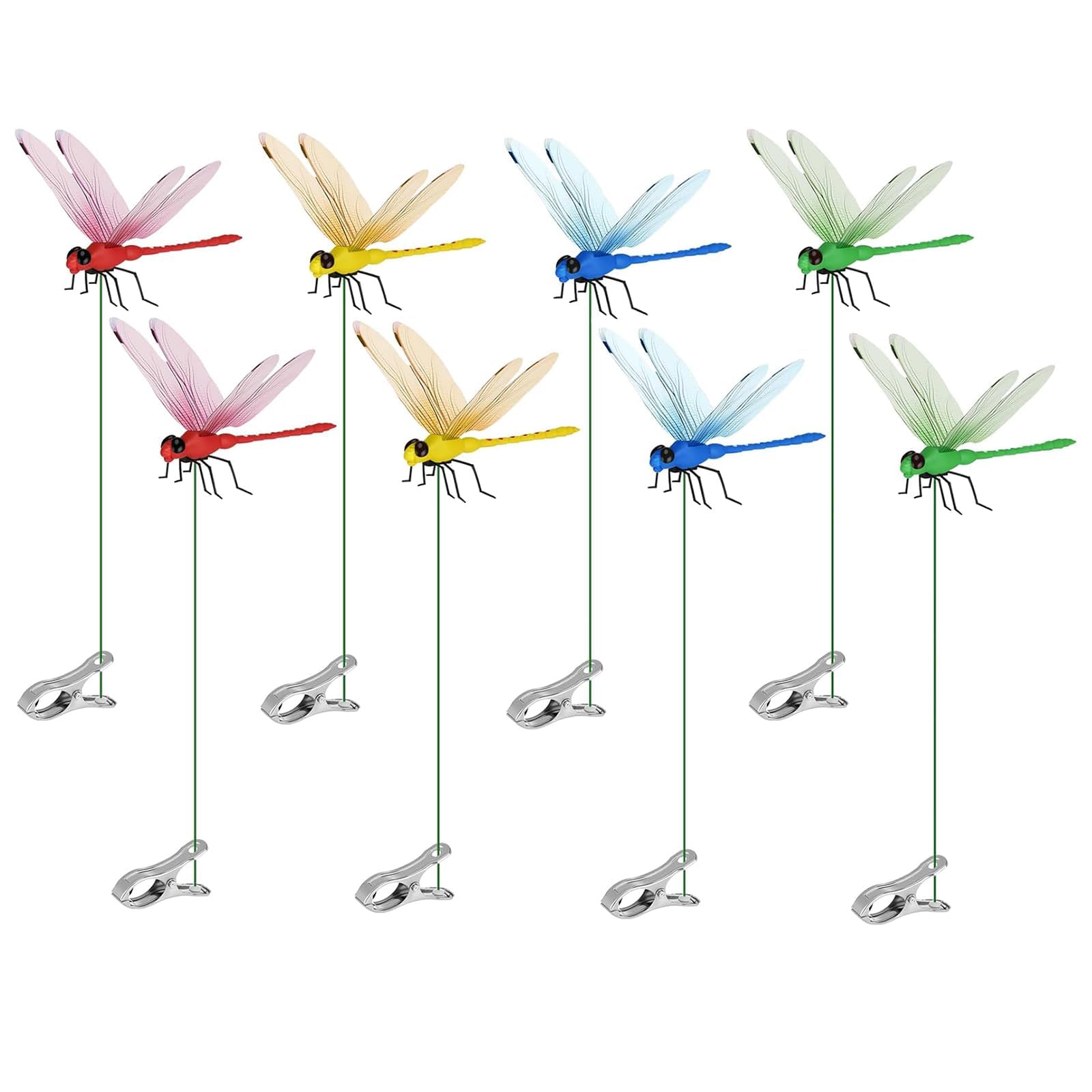 3D Dragonfly Clips, Fake Dragonflies with Stakes,Realistic Plastic Dragonfly Garden Decorations,Fly Deterrent Clips for Bugs Dragonflies Garden Stakes Gardening Decoration (8Pcs)