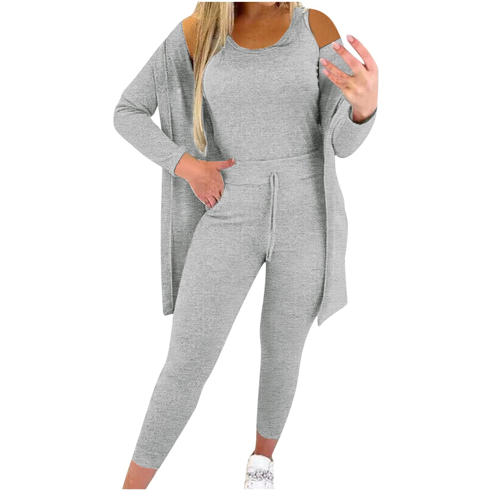 Womens Piece Outfits Lounge Wear Sets Long Sleeve Coat