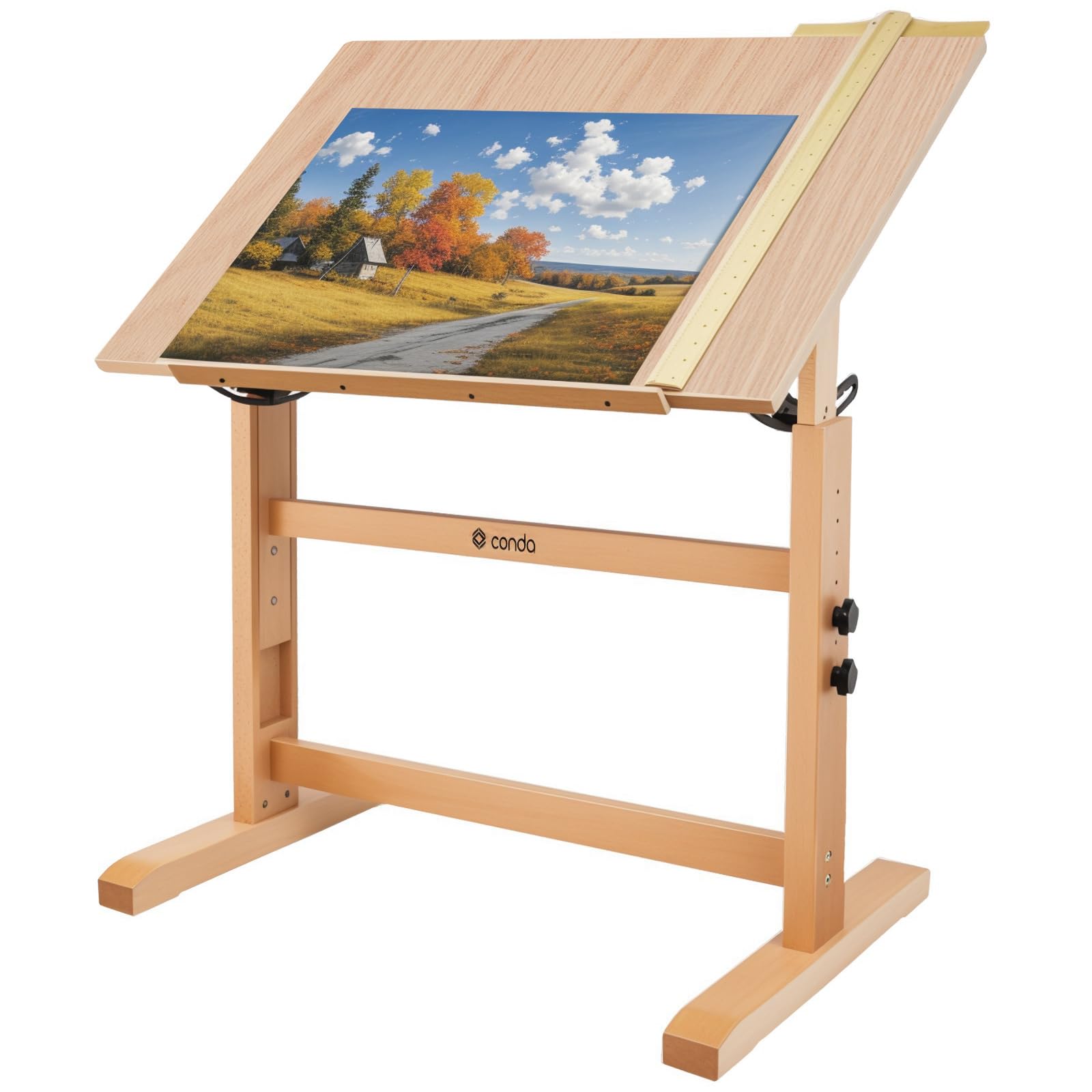conda Wood Drafting Table - Adjustable Height, 35.5"x23.5" Plan Table for Construction with Tiltable Surface, Rustic Architect Table & Blue Print