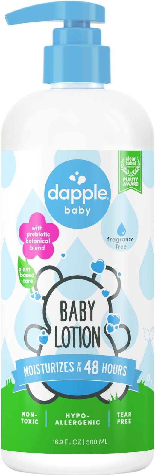 DAPPLE Baby Lotion, Fragrance Free Lotion, Plant Based, Hypoallergenic, 16.9 Fluid Ounces