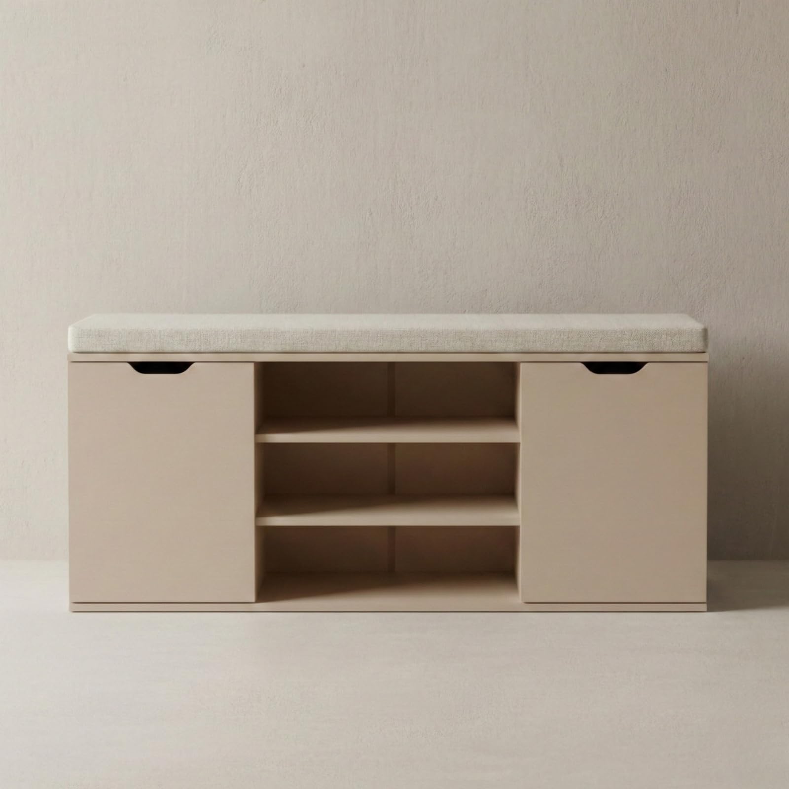 Schuhschrank mit Sitzbank 103 x 30 x 46 cm MDF Polyester Polsterung Flurbank Stauraum hellgrau