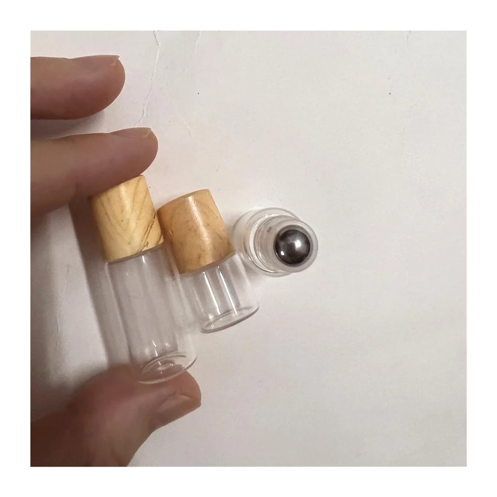 Roll On Flasche 20 x 50 x Glas-Rollflaschen for ätherische Öle, 1 ml, 2 ml, 3 ml, 5 ml, bernsteinfarbenes, transparentes Roll-on-Fläschchen, Holzoptik