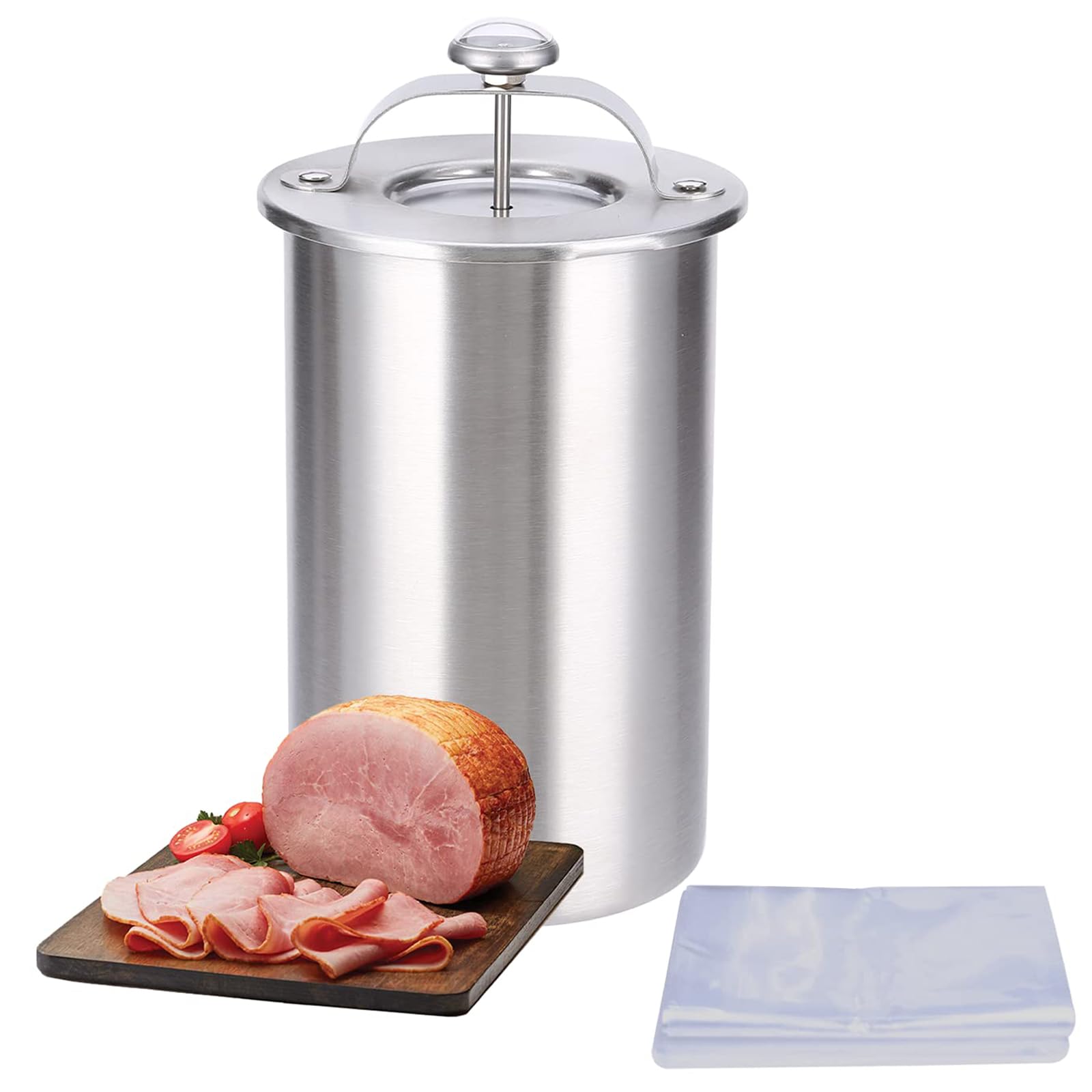 MASTER FENG Ham Maker Stainless Steel Meat Press Mold for Making Ham Meat Deli Meat Homemade Lunchmeat Press Maker with a Thermometer and Cooking Bags