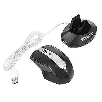 Computer Wireless Mouse 2.4GHz Rechargeable Wireless Optical Mouse Gaming Mice w/ Charging Dock Stand 3-Port USB Hub (Blue)