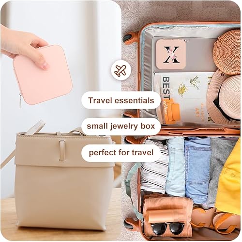 Miniatura 6 de A-Z - Joyero de viaje personalizado, joyero portátil, pequeño estuche de almacenamiento de joyas de viaje con espejo, regalo de cumpleaños para