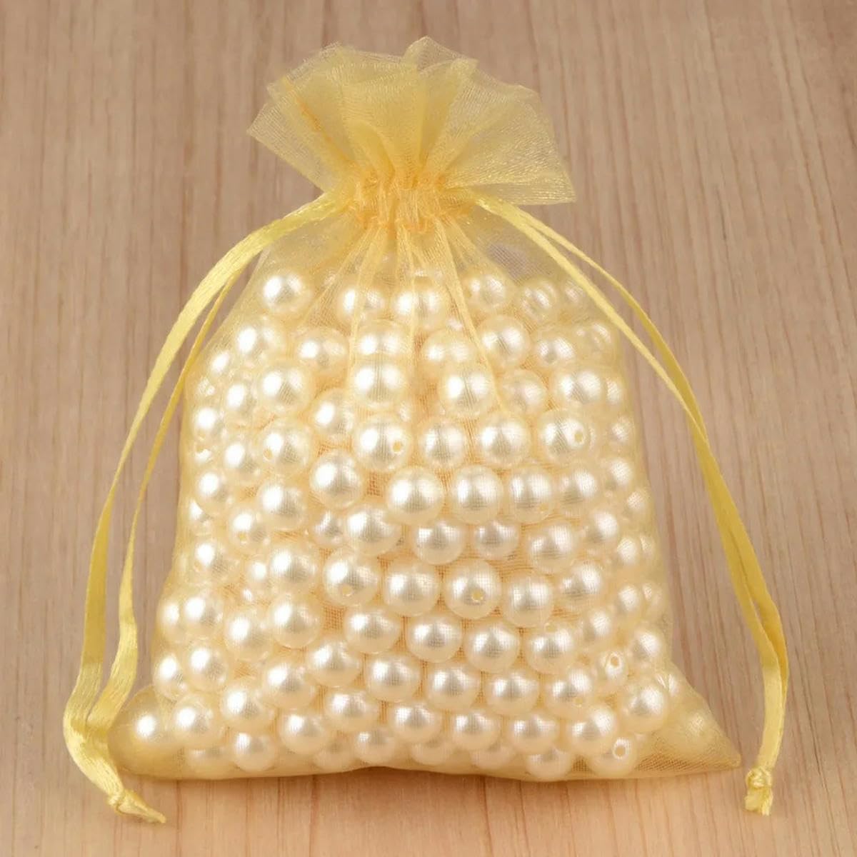 Lot de 100 sachets en organza, 7 x 9, 9 x 12, 10 x 15, 13 x 18 cm, pour emballage de fête, bijoux, pochettes à cordon, couleur or, 13 x 18 cm