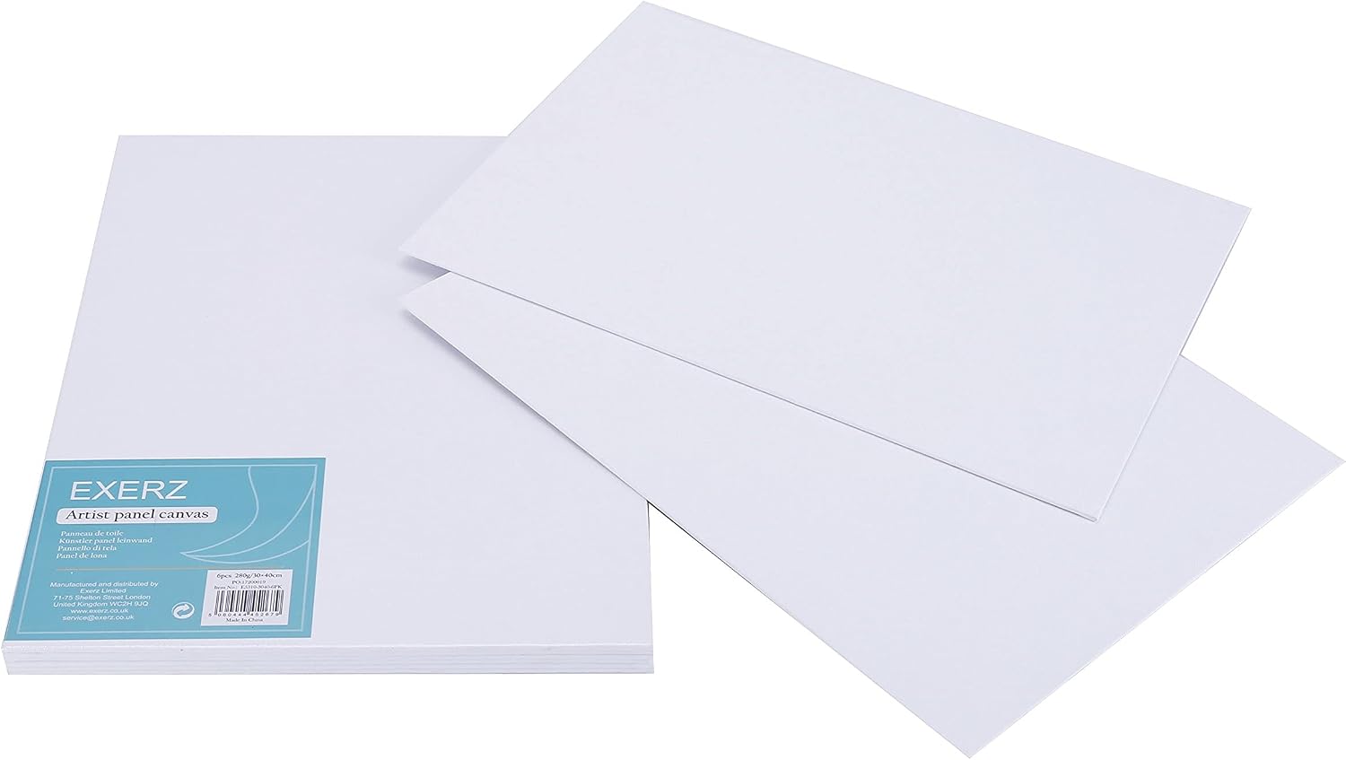 Exerz E5310-3040-6 Artist Canvas Panel 6 Pack/Canvas Board / 16" x 12" / 40 x 30 cm 280 GSM/Pre-Stretched 100% Cotton/Blank/Triple Primed/Acid Free/Medium Grain / 0.3cm Thick