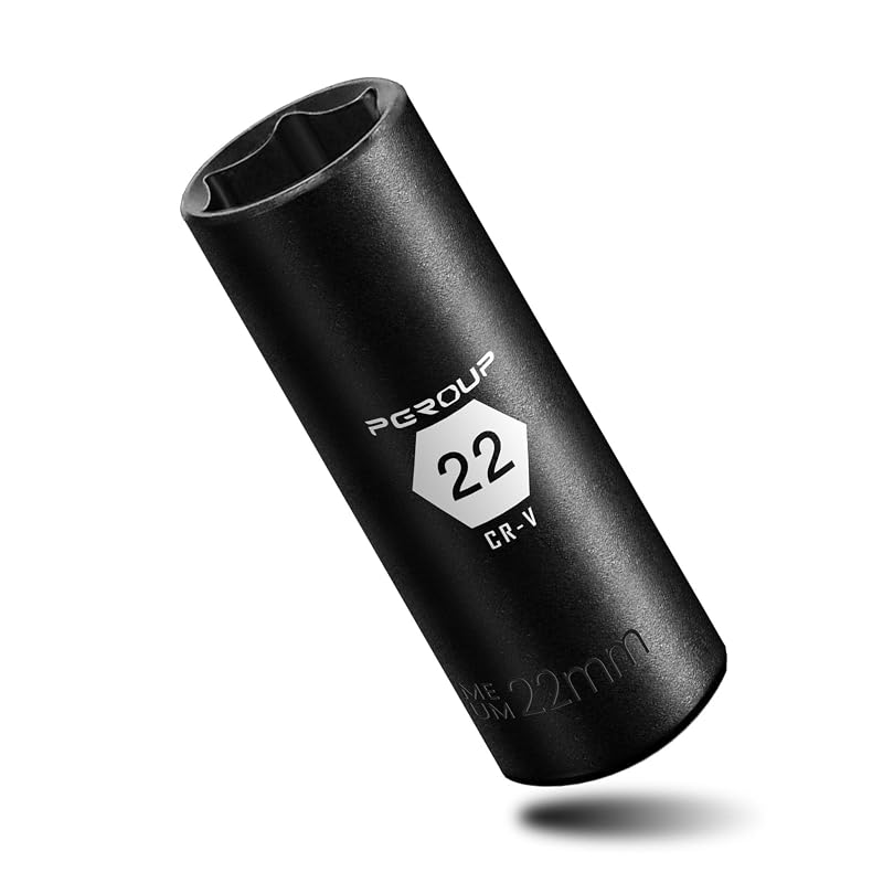 Soquete de Impacto Longo 22 mm com Encaixe de 3/8 pol., 6 Pontas, em Aço Cromo-Vanádio com Revestimento de Fosfato de Manganês Preto pgroup