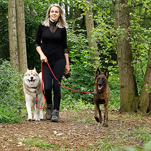 lionto Multifunktionsleine verstellbar für alle Hunde, wetterfeste Umhängeleine bis 200 cm, robuste Hundeleine leicht zu reinigen, vielseitige Führleine mit rostfreien Edelstahlkarabinern, rot