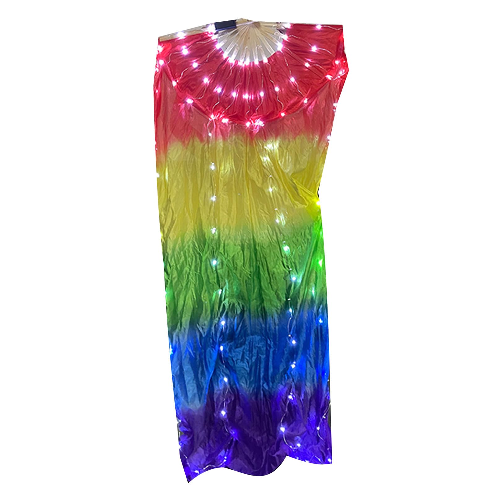 XAGMODSHN LED Silk Belly Dance Fan Illuminated Long Silk for Stage and Outdoor Event with Wood Frame Wood Hand