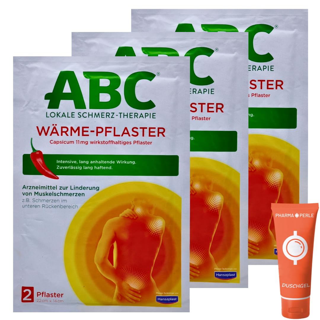 ABC Wärme-Pflaster Capsicum 3x 2 Stück I Wärmeanwendung mit Cayennepfeffer-Dickextrakt bei muskulären Verspannungen im Rückenbereich I bis zu 12 Stunden Wirkung | Spar-Set plus Pharma Perle give-away