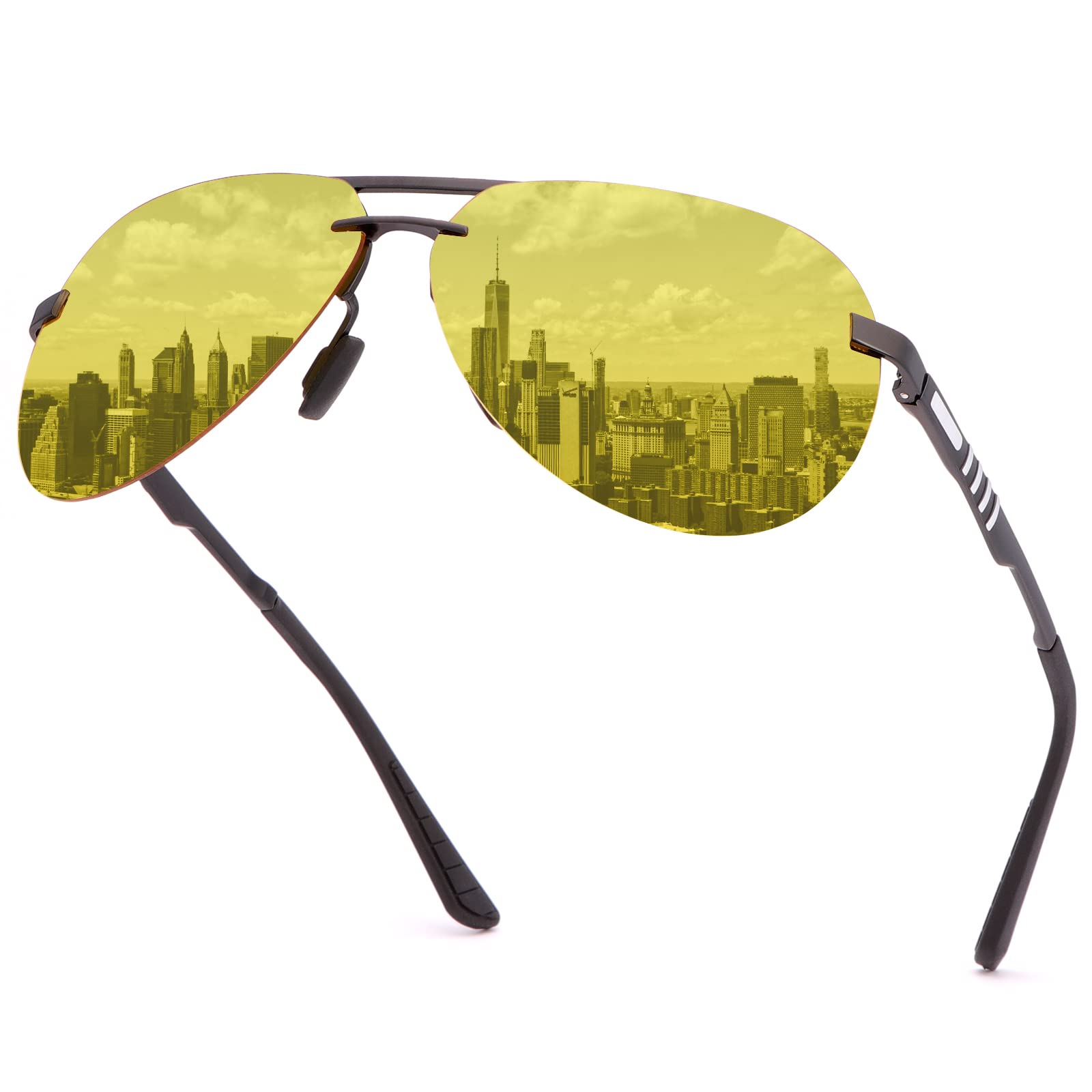 Spring Hinge Night Vision Polarized Driving Glasses for Men and Women Anti Glare Eyewear Yellow Lens Metal Frame Sunglasses