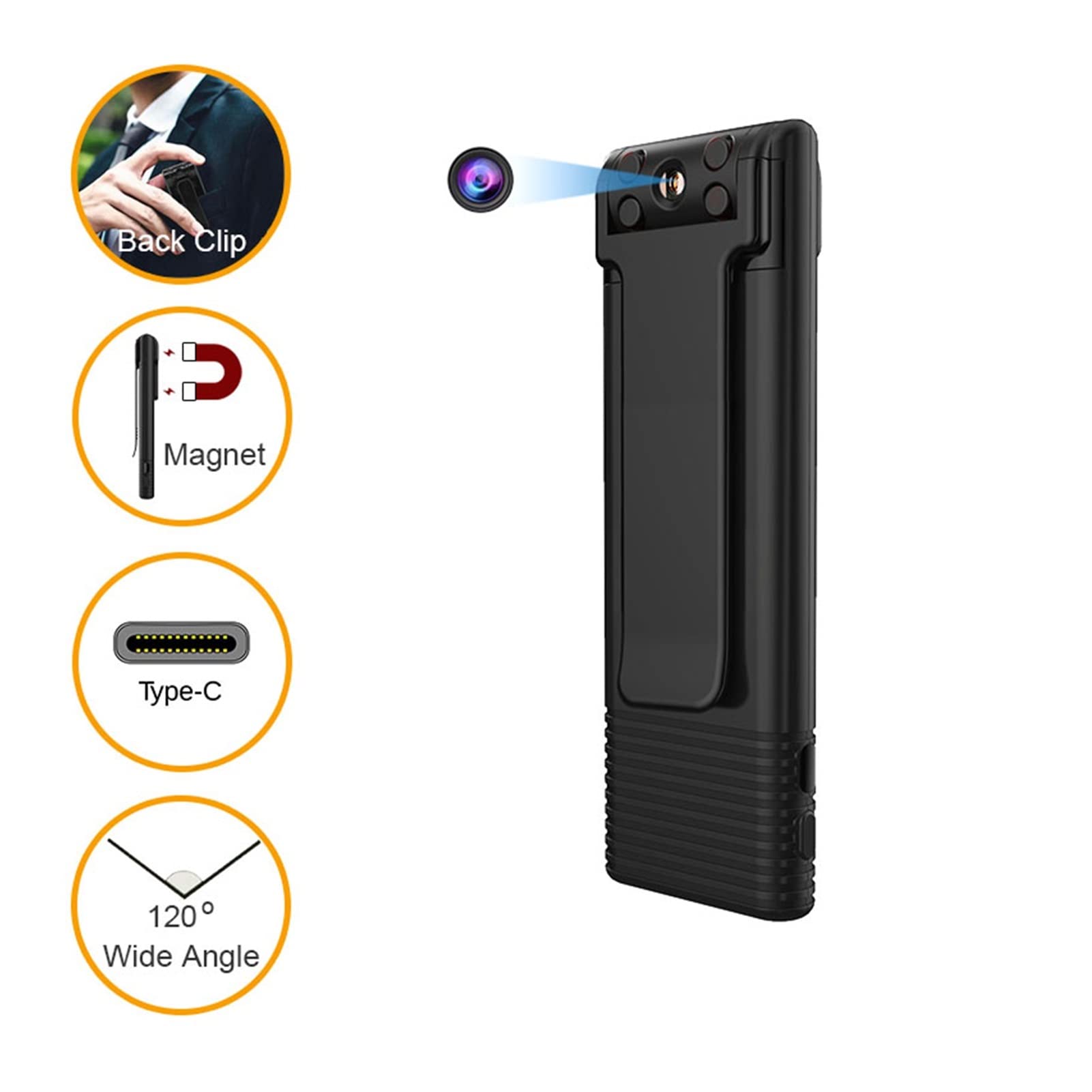 Kamera nasobna B21 HD 1080p. Mini kamera Przenośna cyfrowa rejestrator wideo Kamera Night Vision Recorder Miniaturowa kamera magnesowa(Camera Add 128GB)