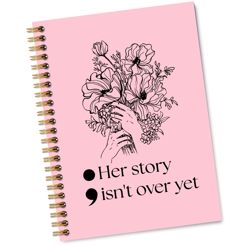 Sixrip Her Story Isn't Over 160 Blank Pages Pink Spiral Notebook, Funny Mental Health Gifts for Women Coworker, Goodbye Leaving Retirement Gifts for