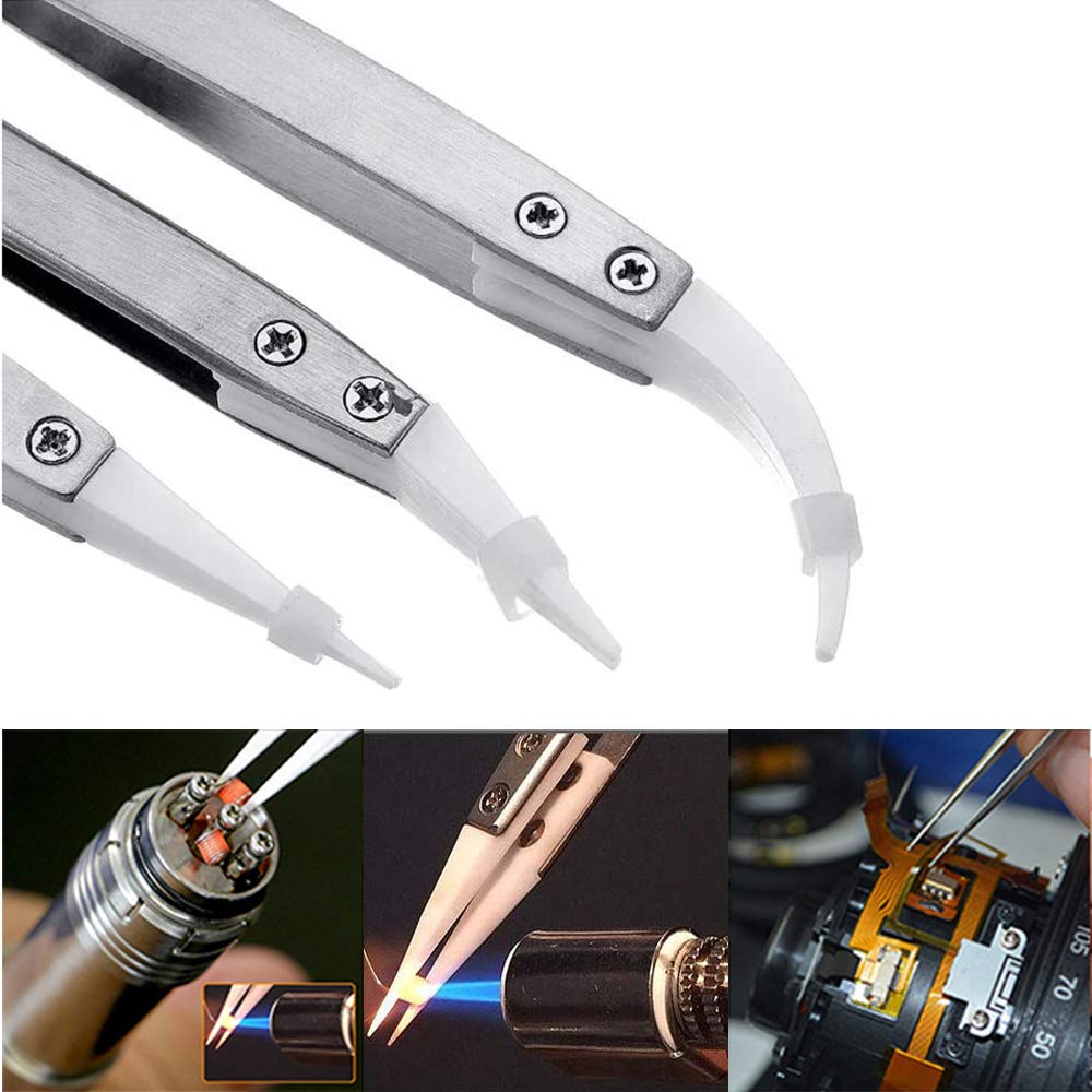 Set di 3 pinzette in ceramica, set di pinzette antistatiche di precisione - Slivier