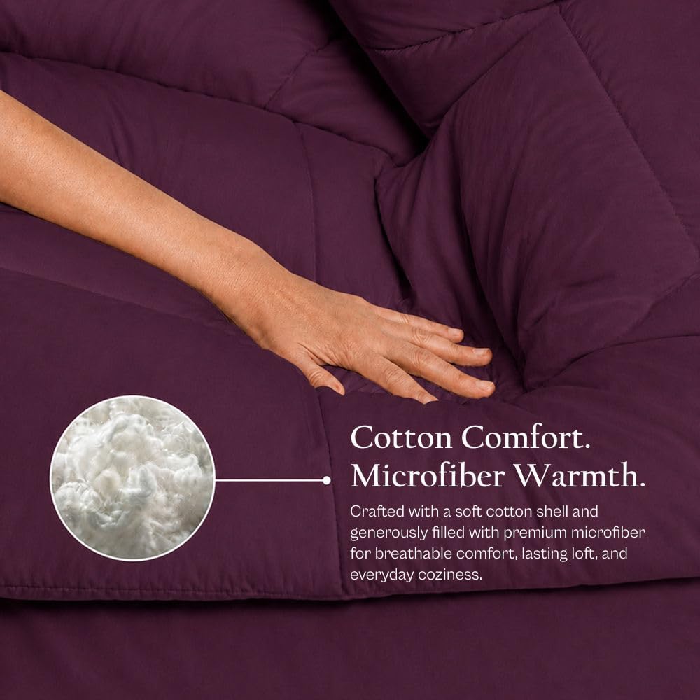 1-Piece All Season Luxurious 800TC Down Alternative Comforter, 100% Egyptian Cotton 100 GSM Comforter Only- Full/Double Wine Solid