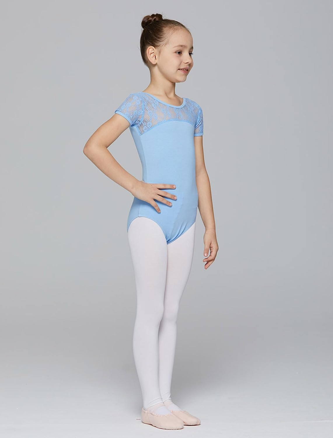 MdnMd Girls Ballet Dance Neck Lace Leotard for Toddler Gymnastic with Bow Back Cap Sleeve