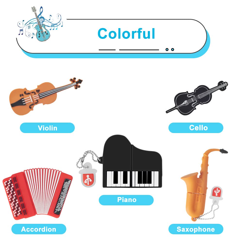 Lot de 5 clés USB de 32 Go BorlterClamp, clés USB avec joli motif d'instruments de musique, cadeau de clé USB pour étudiants, enseignants et enfants
