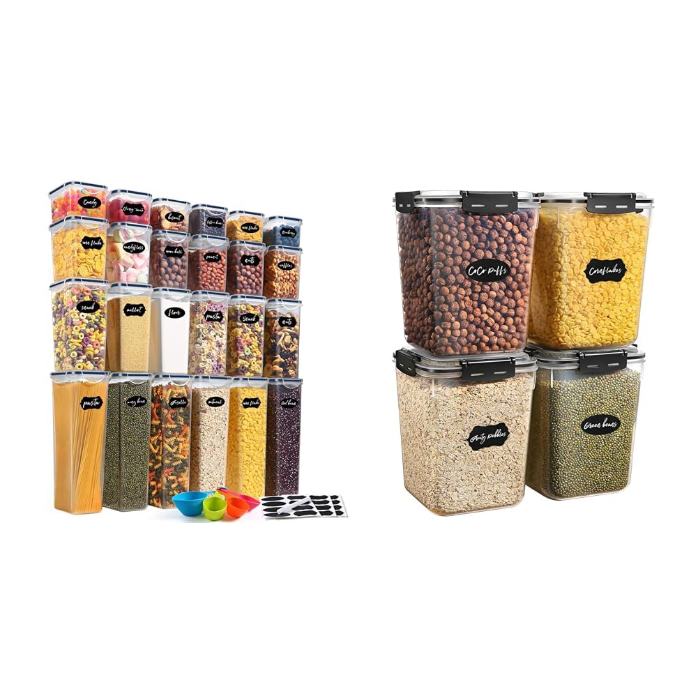 YASHE Boite Hermetique Alimentaire, 24 Boîtes Alimentaires en Plastique Sans BPA avec Couvercles & 5.3L Boîte Conservation Alimentaire Lot de 4, Boîte Rangement Cuisine en Plastique