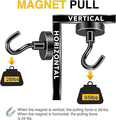 Vista 3 de Diymag Ganchos magnéticos, resisten 80 lb, 20 unidades, neodimio de tierras raras fuertes para colgar, colgador magnético para cortina, hogar, Negro