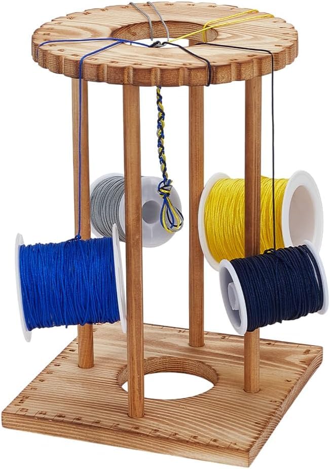 バーリウッド製32スロット組紐編みディスクキット 卓上DIYブレスレット作り工具、紐・ビーズ編み込み用木製マルダイ