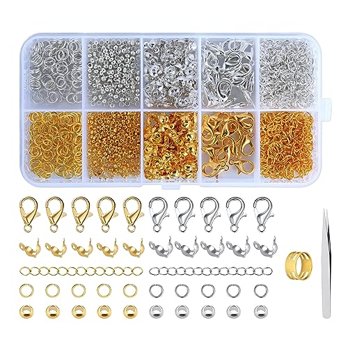 SOSMAR 902 Pcs Jewellery Clasps Set, Lobster Clasps with Jump Rings, Crimp Covers, Crimp Beads, Chain Extender & Tweezer