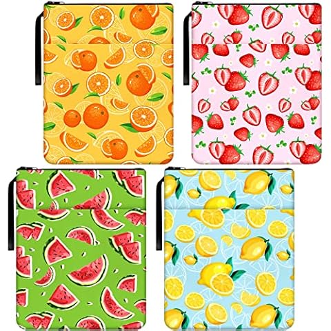 4 Pcs Book Sleeve for Book Lovers Orange Lemon Watermelon Strawberry Print Book Sleeve with Zipper Fruit Book Protector Pouch Washable Fabric Book Covers Paperback Book Pouch for Teen Adult Girls Gift Cover