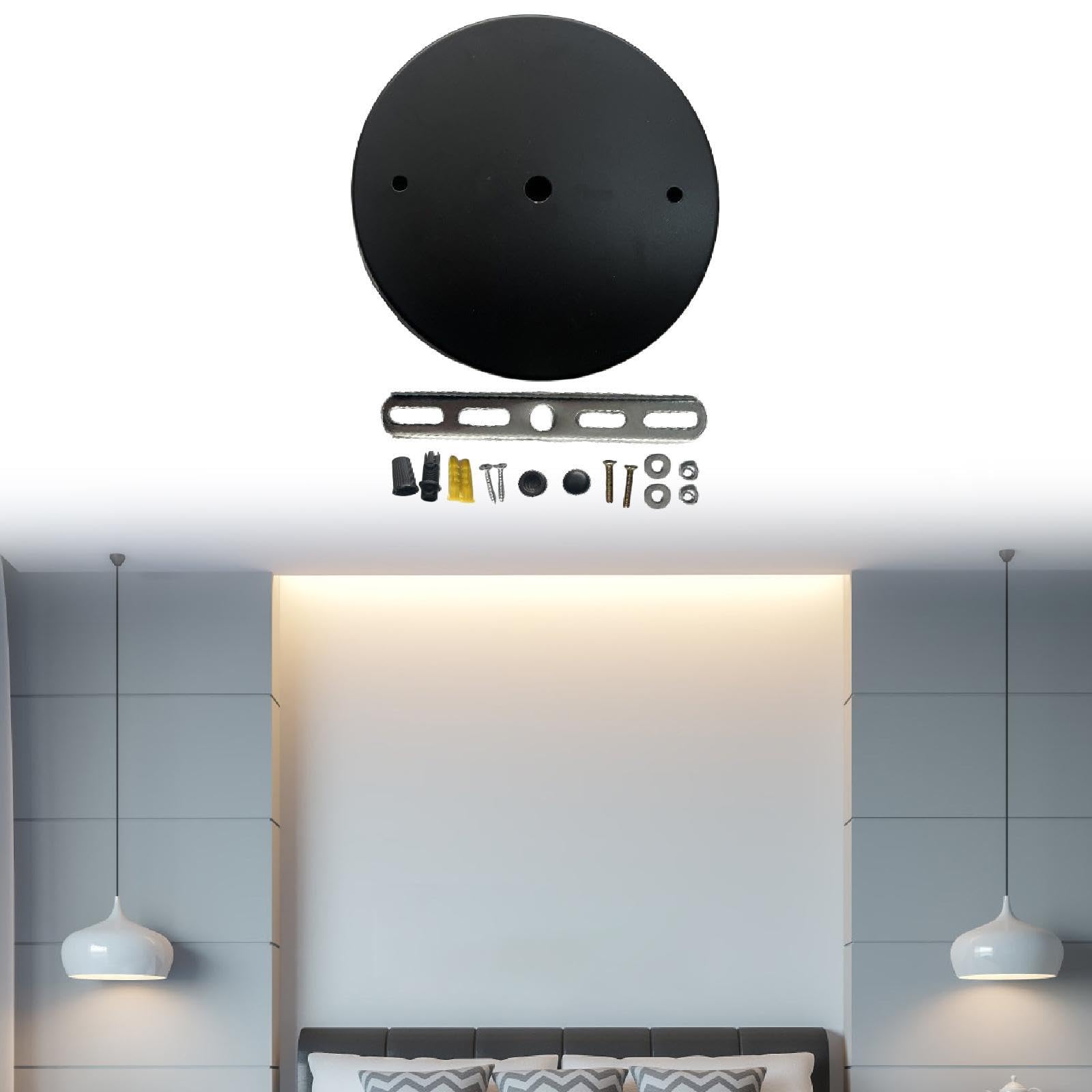 Canopy Kit DIY Project Iron for Hanging Lamp Replacement Ceiling Cover Plate Black Dia 20cm-image-33