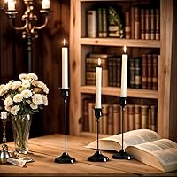 Vista 2 de Candle Holders Set of 3 Taper Candle Holders for Table Centerpieces Wedding Home Decor (Black)