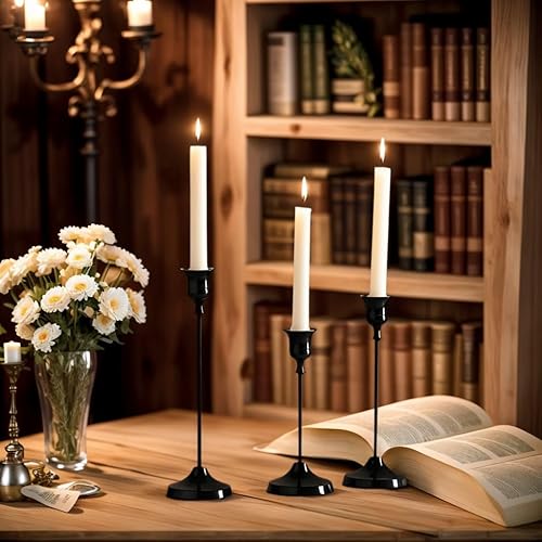 Miniatura 2 de Candle Holders Set of 3 Taper Candle Holders for Table Centerpieces Wedding Home Decor (Black)