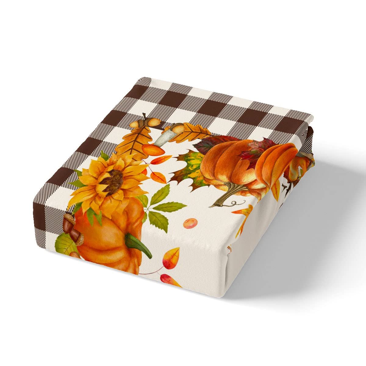 Juego de ropa de cama de Acción de Gracias, juego de cama de champiñones calabazas, tamaño King, funda de edredón geométrica de búfalo a cuadros de color marrón, decoración de otoño para el hogar,