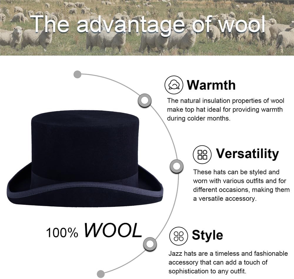 Wool Felt Top Hat Victorian Mad Hatter 6" Magic Hat Gentlemen Performing Jazz Caps Rock Hat for Men Women Gift - Image 5