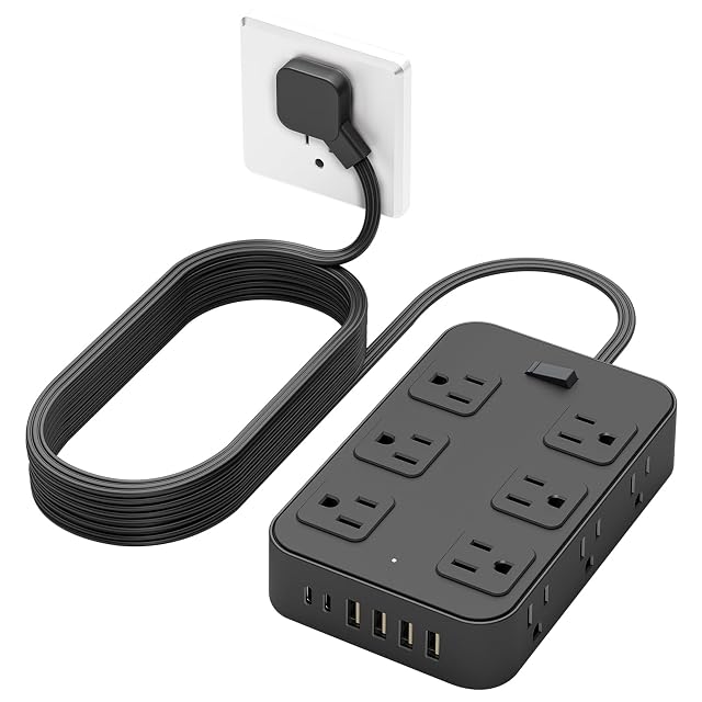 Flat Plug Power Strip Surge Protector 5 Ft Extension Cord with 12 AC Outlets 6 USB Ports 3