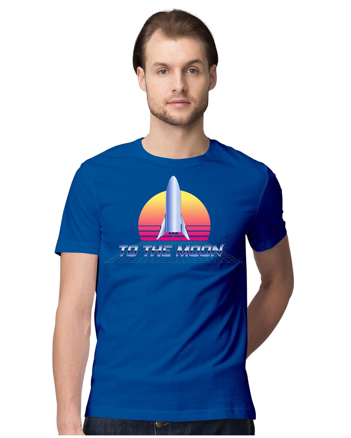 Heybroh Men's Regular Fit T-Shirt Starship Rocket Launch to The Moon 100% Cotton T-Shirt