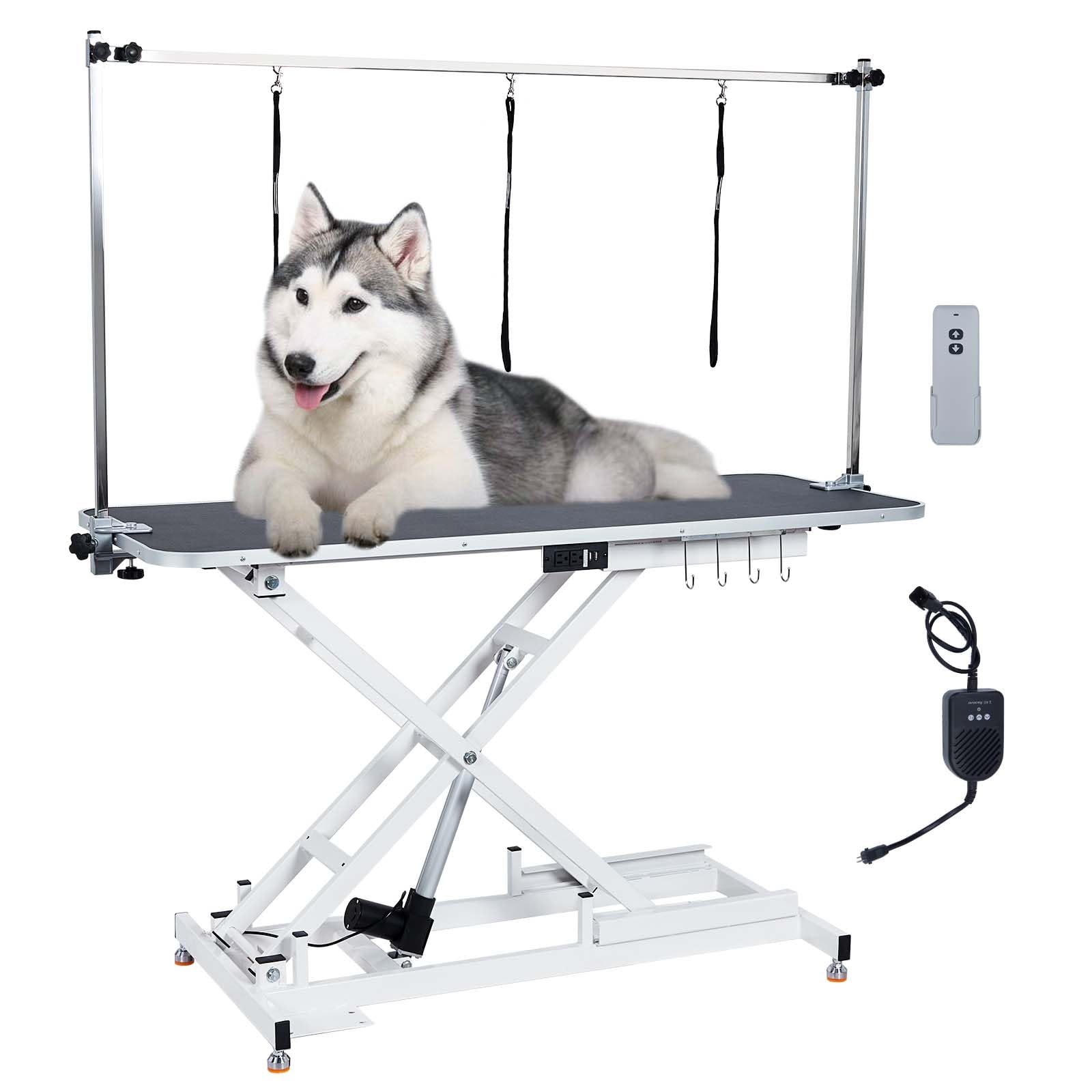 GarveeLife 60 in Electric Dog Grooming Table - Adjustable Height 9 in-40 in, Wireless Remote& Hand Control, 330 LB Capacity, Anti-Slip Wheels, for Large Dogs/Cats/Pet, White