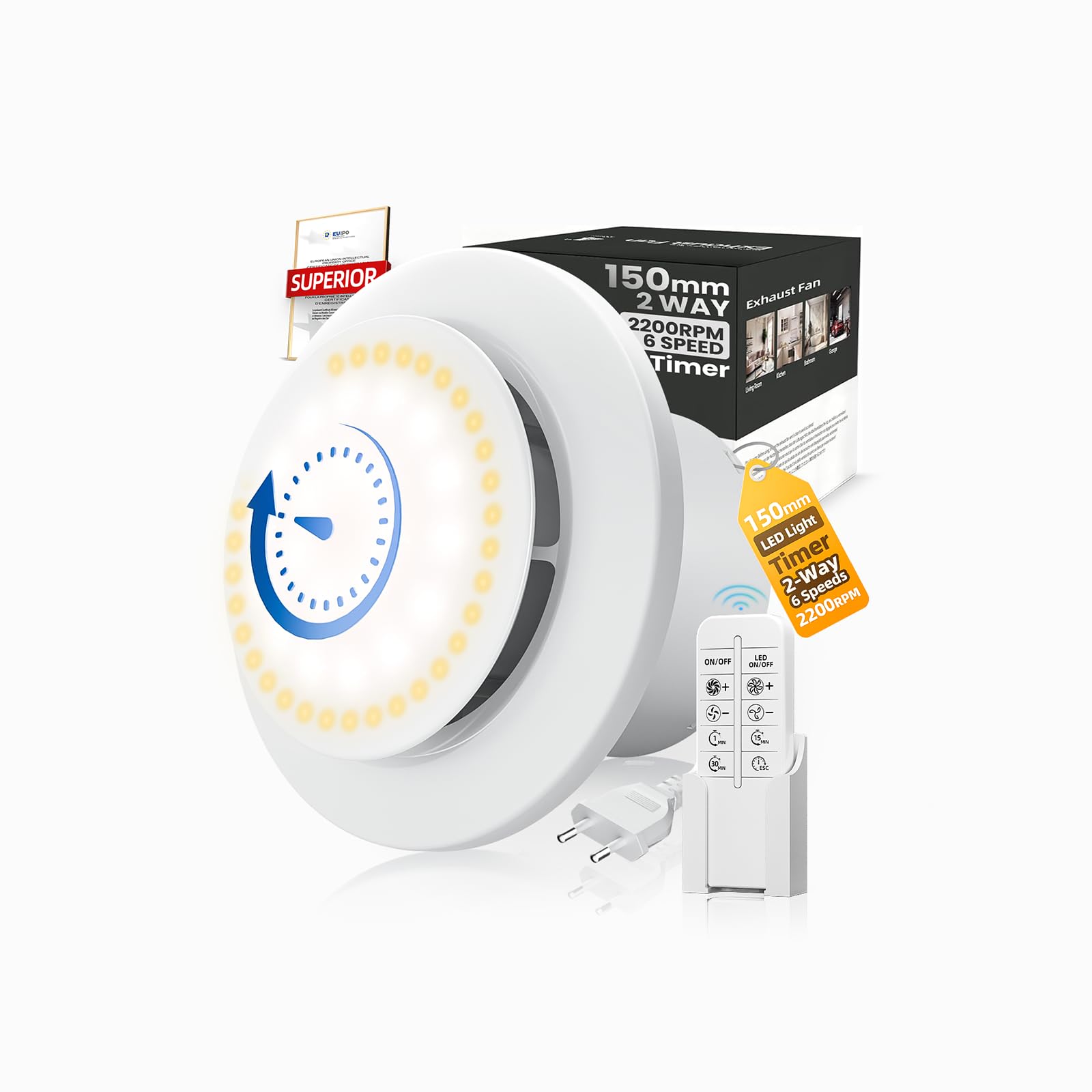Extracteur d'air 150mm silencieux et ventilateur de conduit mural timer P208E-Z2