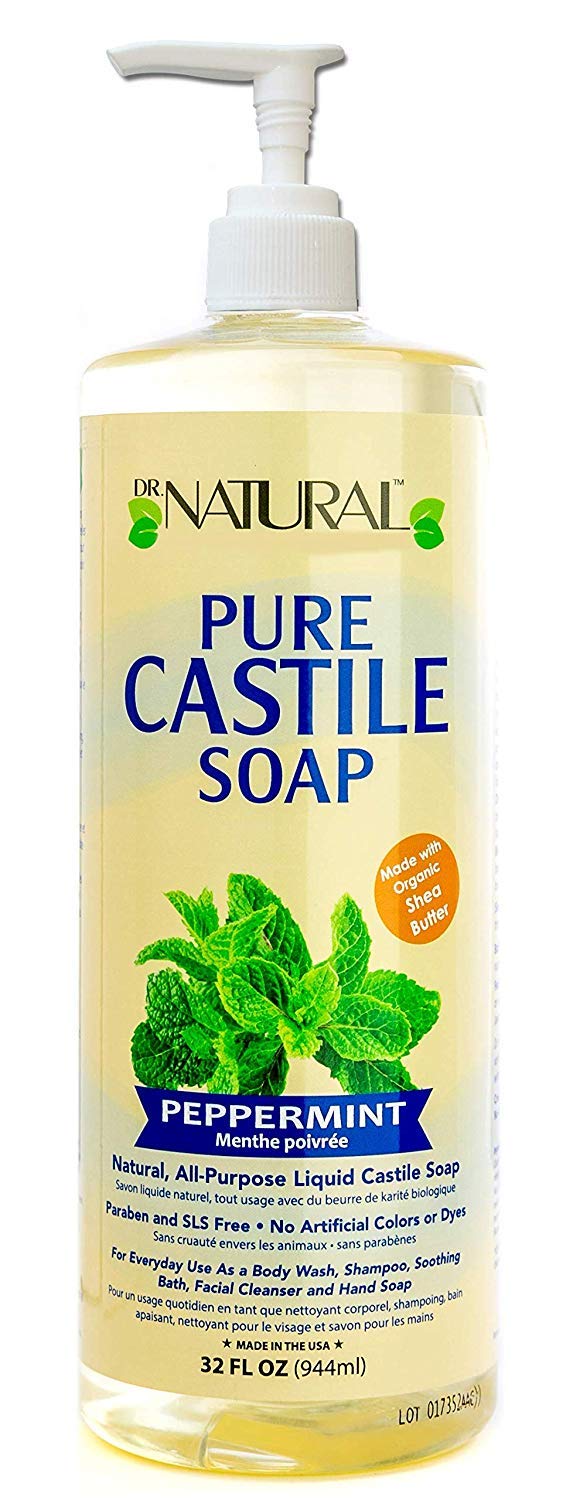 Dr. Natural Pure Liquid Peppermint Castile Soap, 32oz 6-Pack
