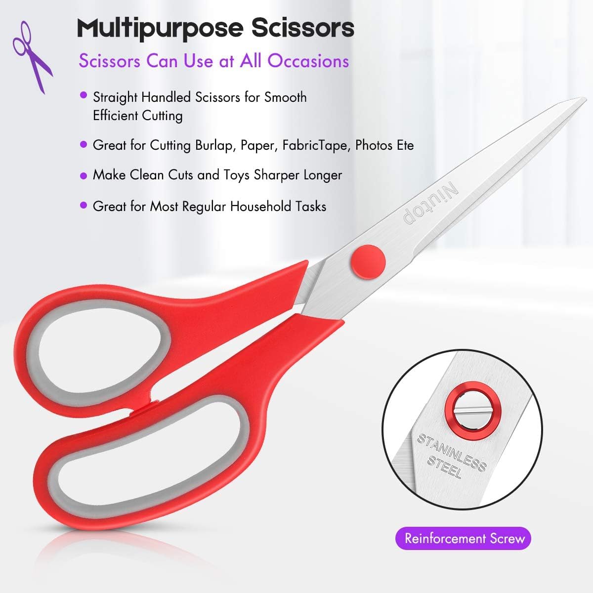 Niutop - Tijeras multiusos de 8 pulgadas, paquete de 100 tijeras de tela afiladas para oficina, hogar, escuela alta/secundaria, estudiantes, profesores, suministros de arte, mango suave y cómodo de