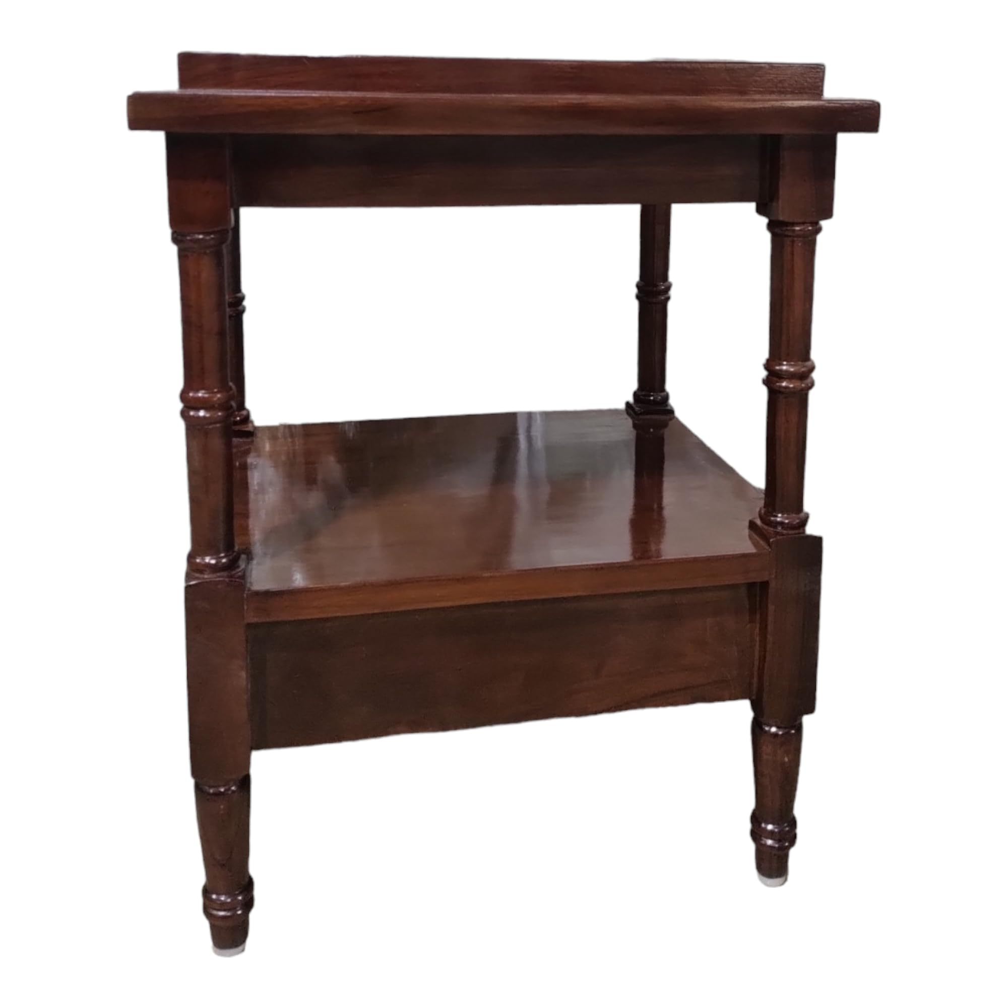 Teak Wood Side Table with Shelves, Brown-image-35