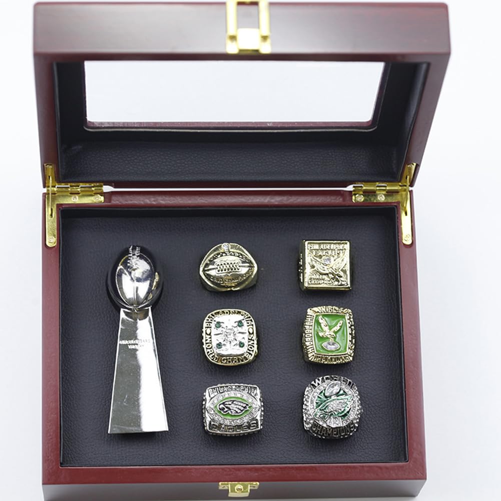 Set di repliche Anelli con Piccolo Trofeo Fantasy Scatola Legno for Uomini, Donne, Amici e Tifosi Calcio